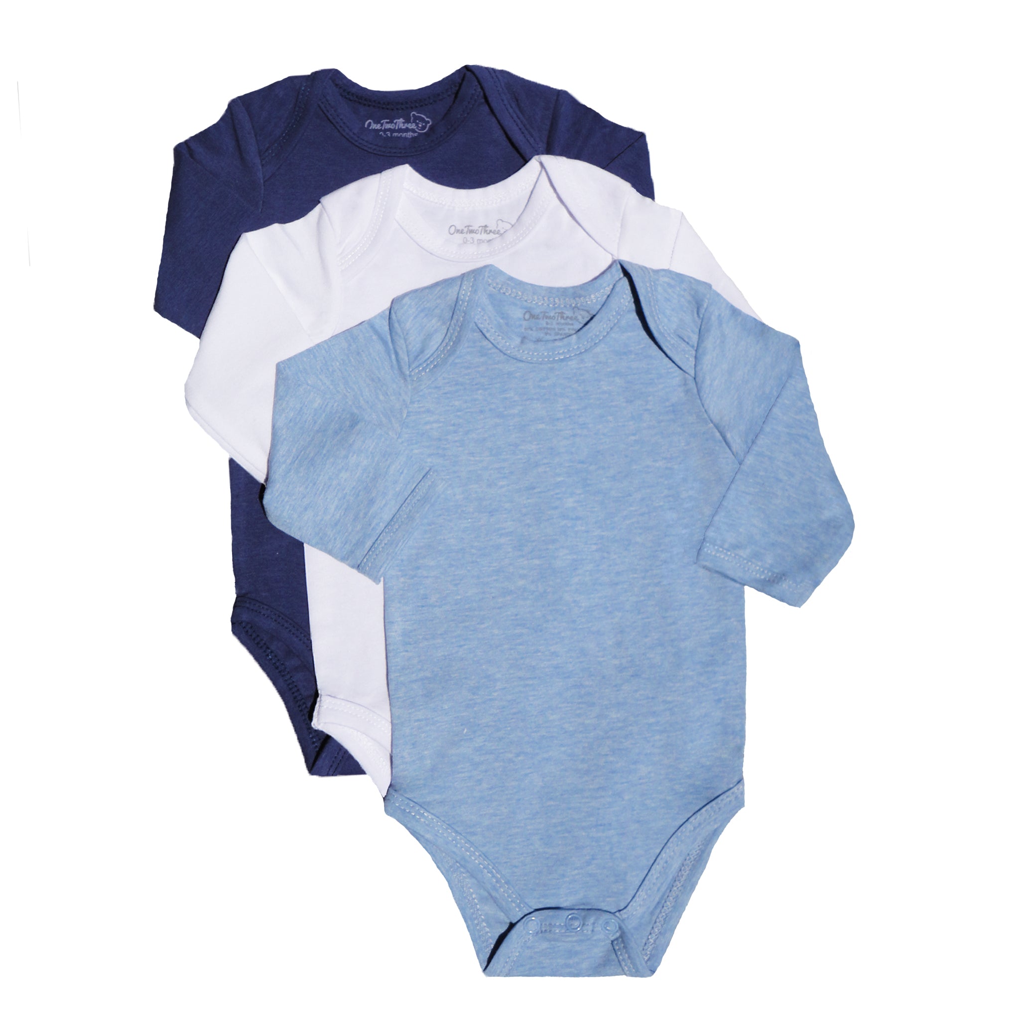 123 Bear Cotton Spandex Baby Bodysuits- Long Sleeve 3 Pack