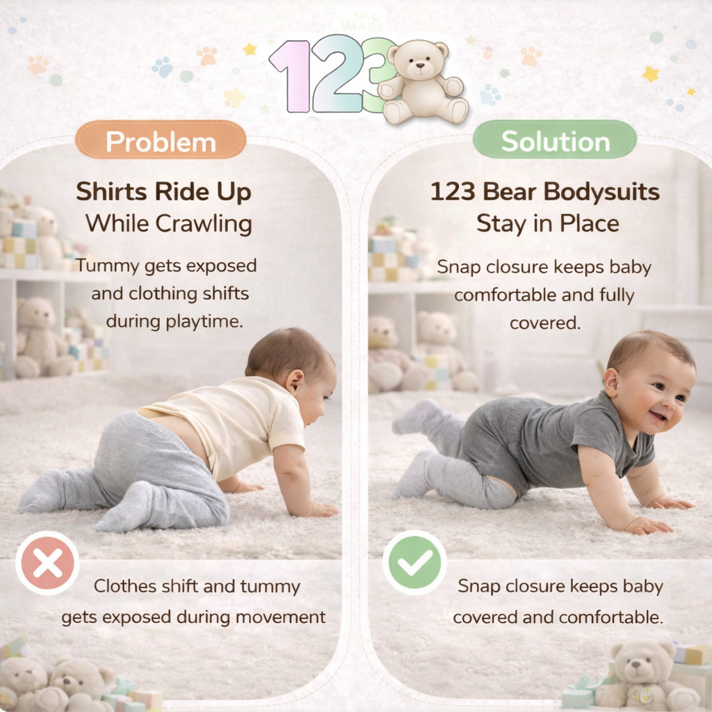 123 Bear Cotton Spandex Baby Bodysuits- Short Sleeve 3 Pack