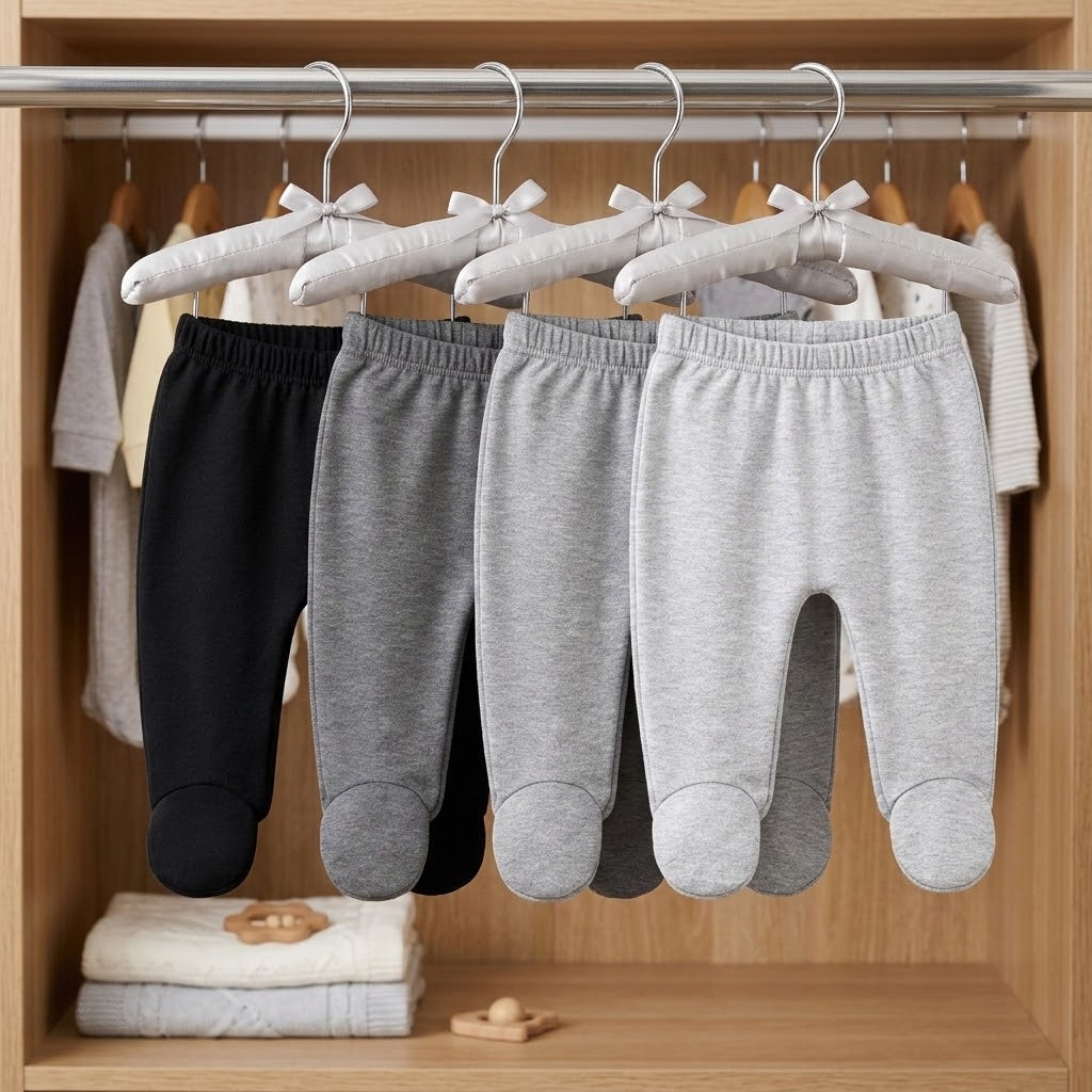 Cotton Spandex Baby Pants with Feet- Multipack
