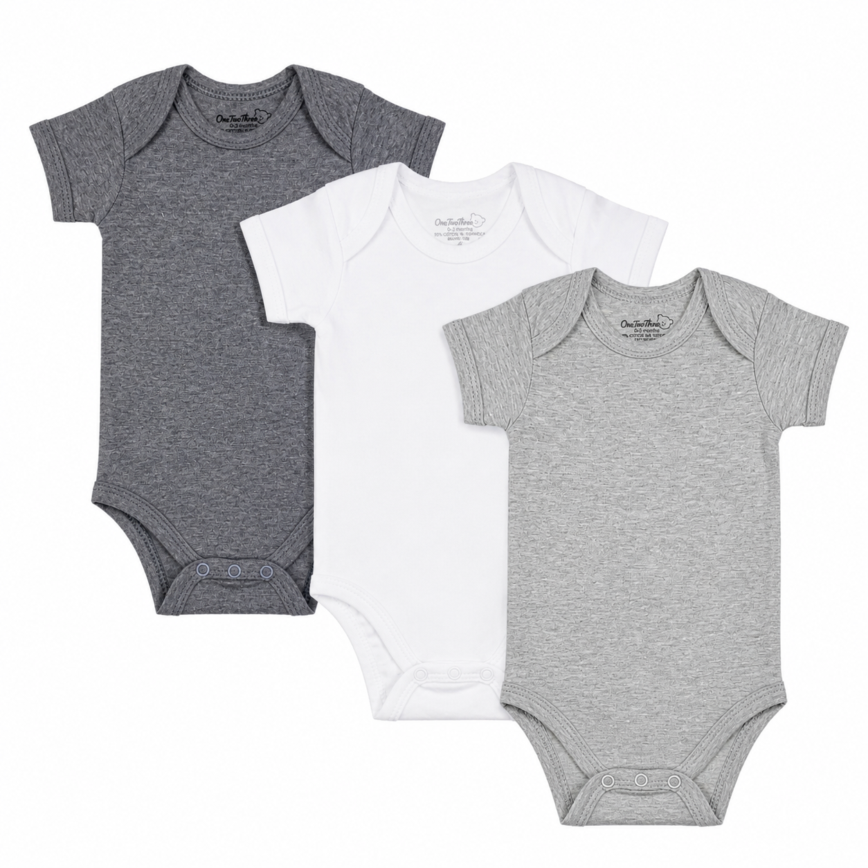 123 Bear Cotton Spandex Baby Bodysuits- Short Sleeve 3 Pack