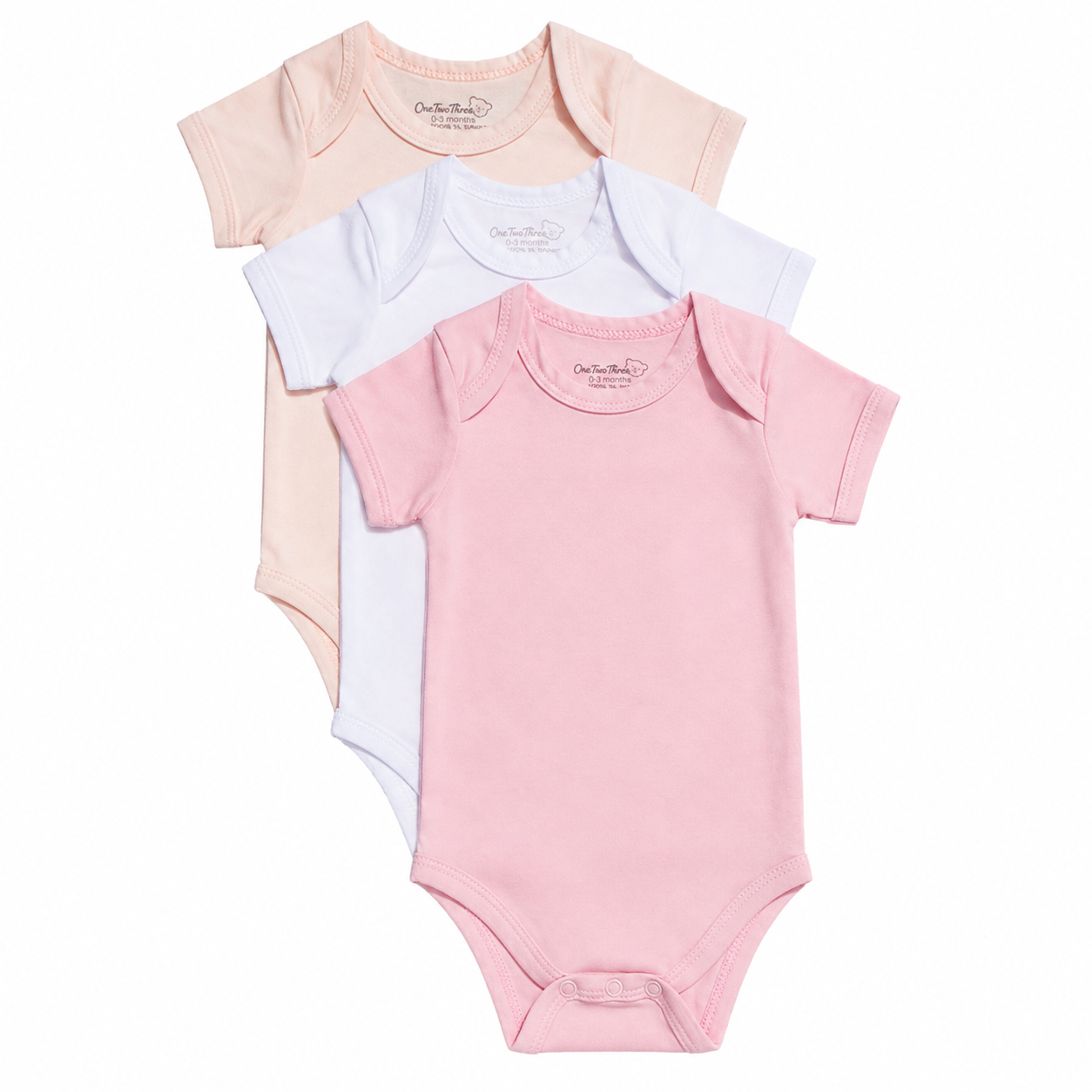 123 Bear Cotton Spandex Baby Bodysuits- Short Sleeve 3 Pack(Girls)