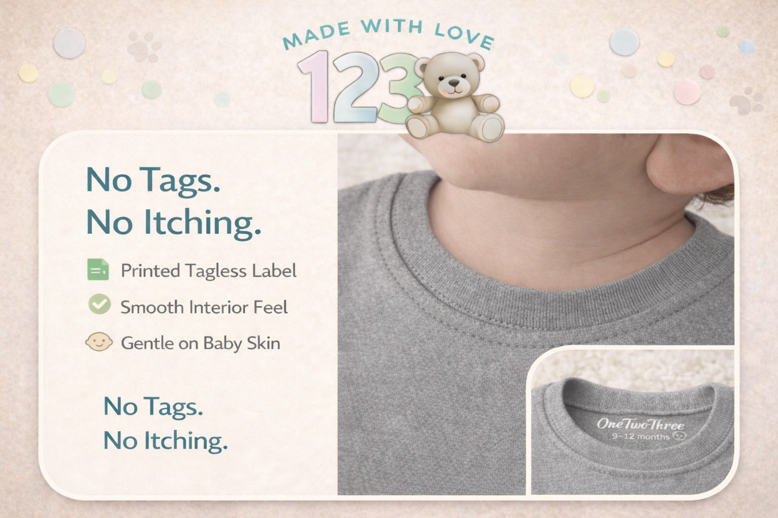 123 Bear Baby 100% Combed Cotton Bodysuits