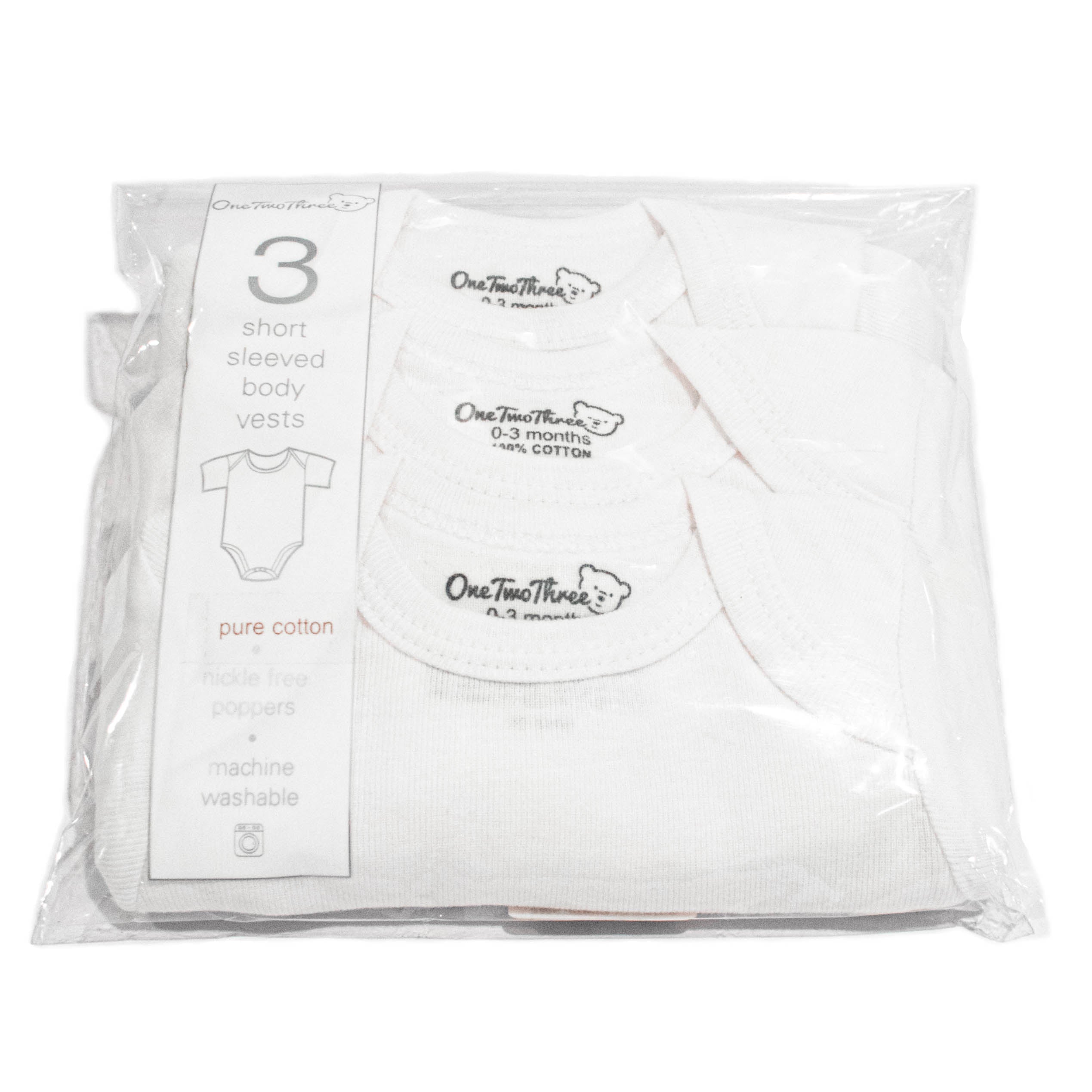 3 Pack Short Sleeve Baby Bodysuit White 100% cotton