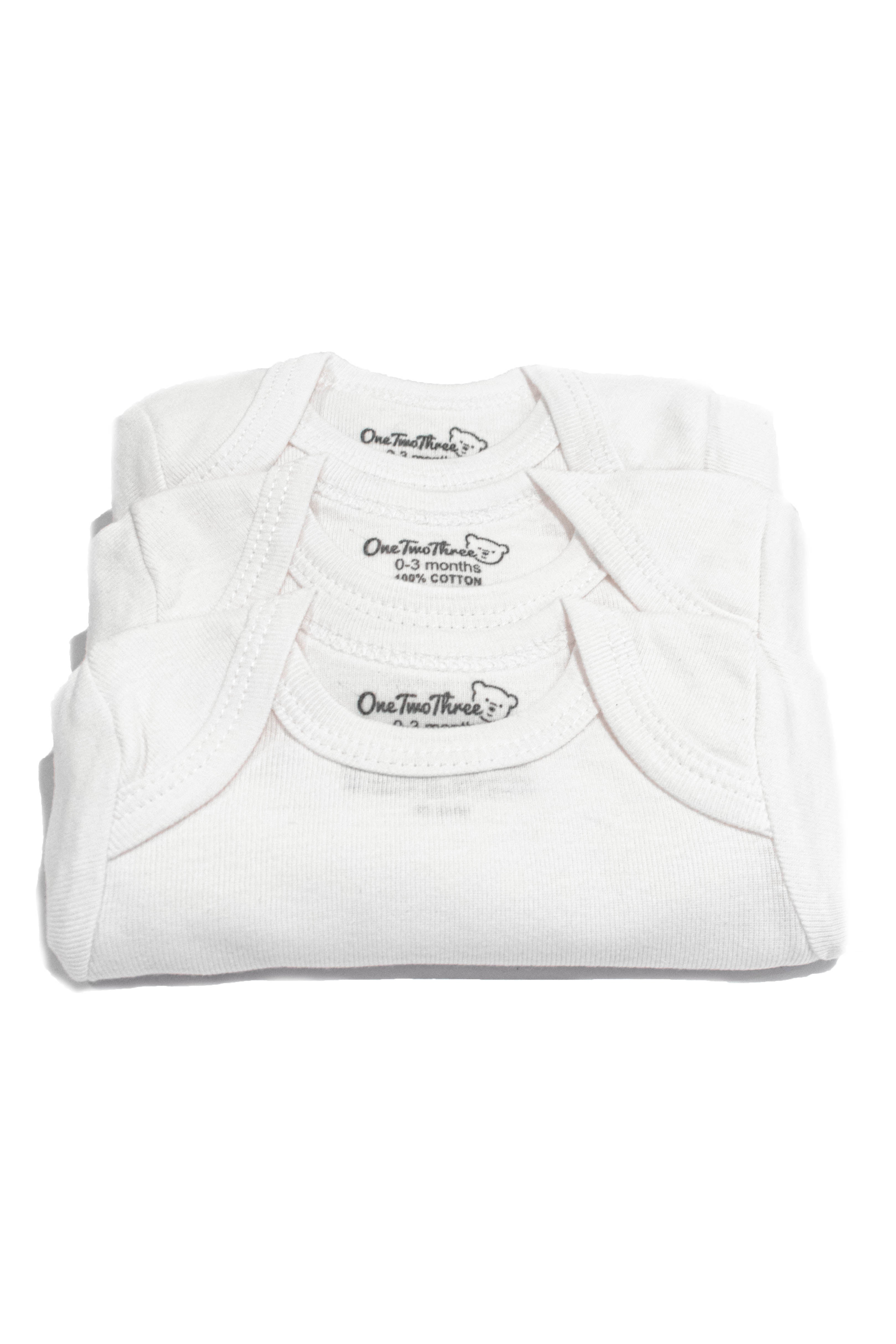 3 Pack Long Sleeve Baby Bodysuit White 100% cotton