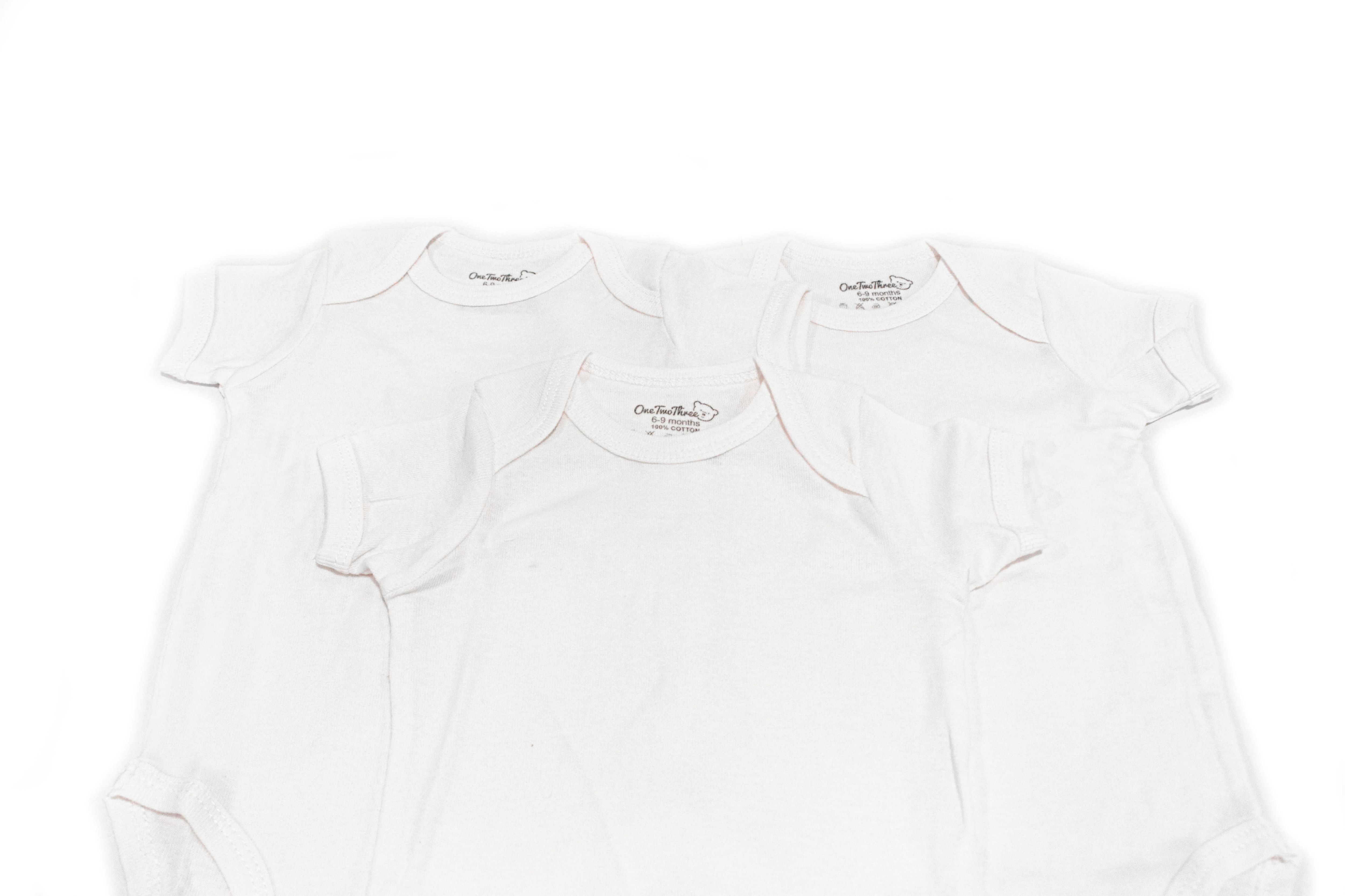 3 Pack Short Sleeve Baby Bodysuit White 100% cotton