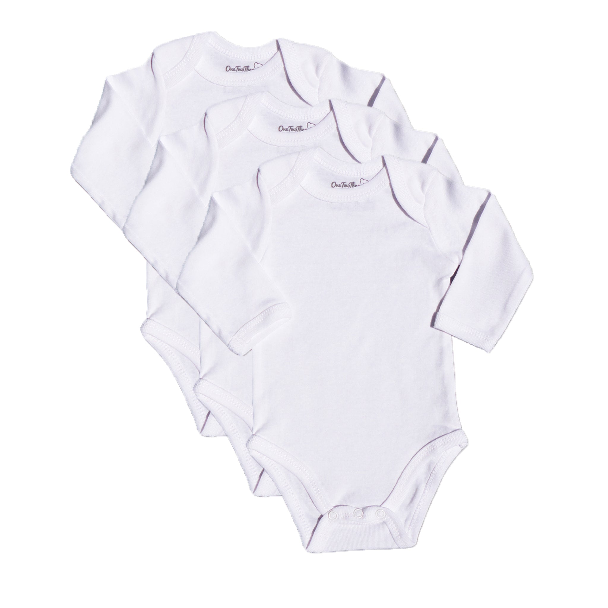 3 Pack Long Sleeve Baby Bodysuit White 100% cotton
