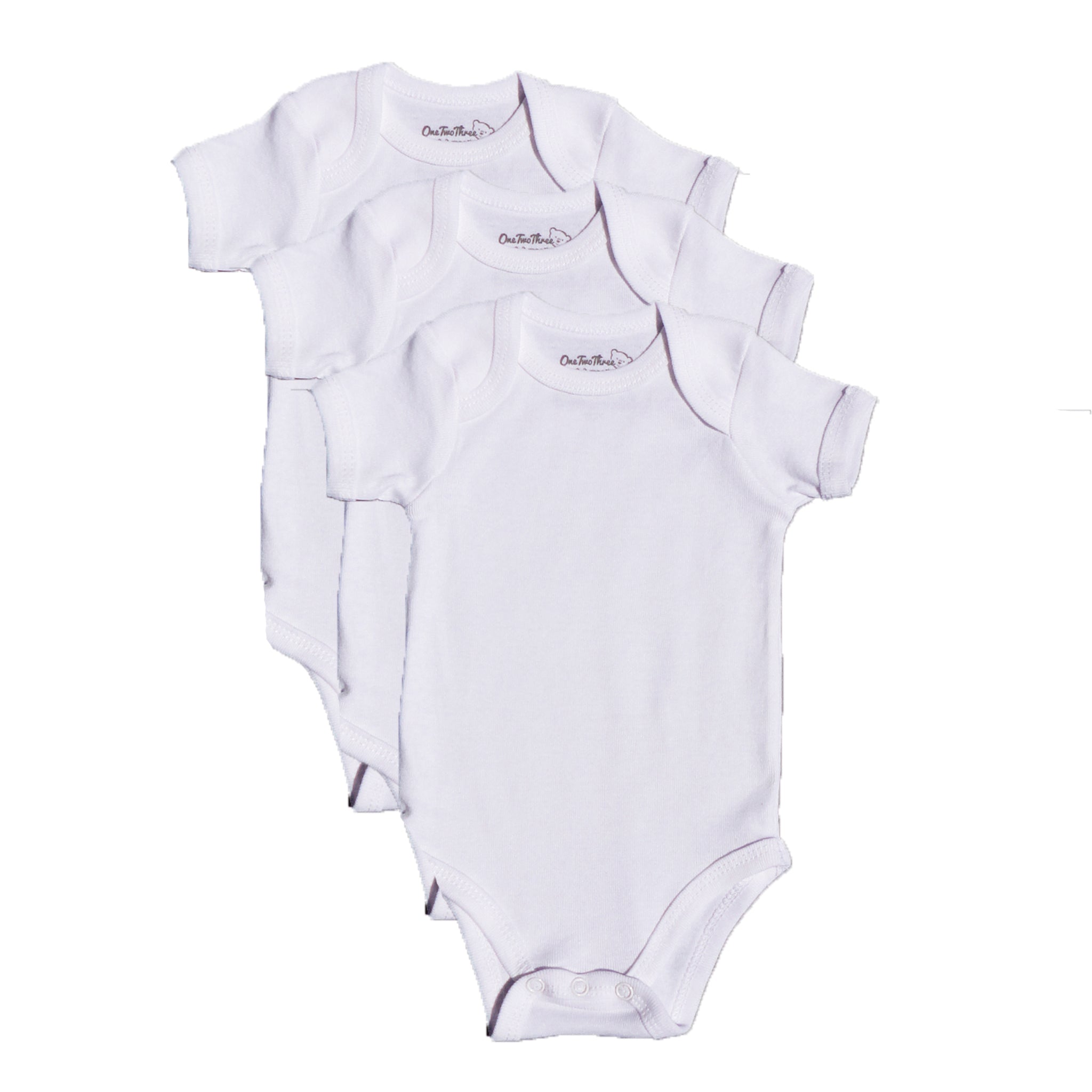 3 Pack Short Sleeve Baby Bodysuit White 100% cotton